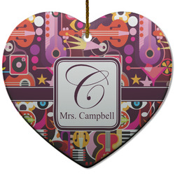 Abstract Music Heart Ceramic Ornament w/ Name and Initial