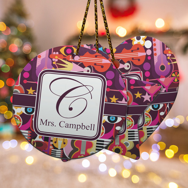 Custom Abstract Music Ceramic Ornament w/ Name and Initial