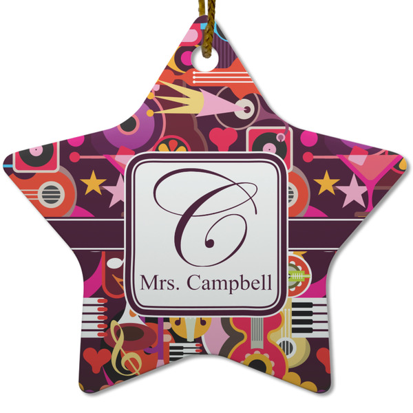 Custom Abstract Music Star Ceramic Ornament w/ Name and Initial