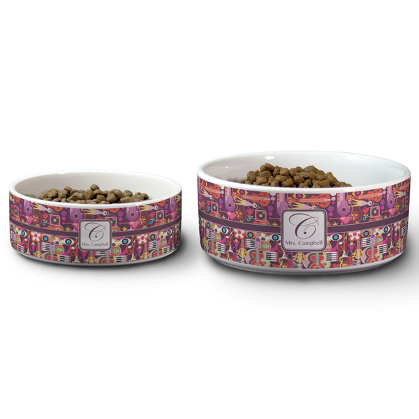 Abstract Music Ceramic Dog Bowls - Size Comparison