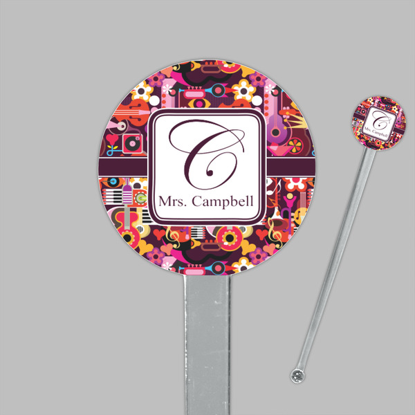 Abstract Music Clear Plastic 7" Stir Stick - Round - Closeup