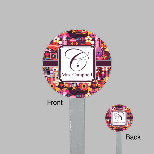 Abstract Music Clear Plastic 7" Stir Stick - Round - Front & Back