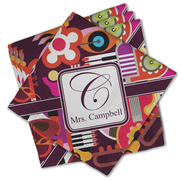 Custom Abstract Music Cloth Cocktail Napkins - Set of 4 w/ Name and Initial