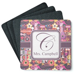 Abstract Music Square Rubber Backed Coasters - Set of 4 (Personalized)