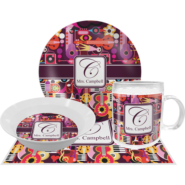 Custom Abstract Music Dinner Set - Single 4 Pc Setting w/ Name and Initial