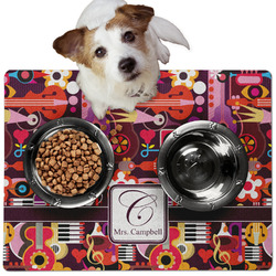 Abstract Music Dog Food Mat - Medium w/ Name and Initial