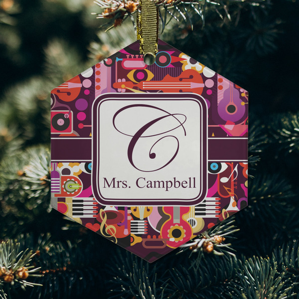 Abstract Music Frosted Glass Ornament - Hexagon (Lifestyle)
