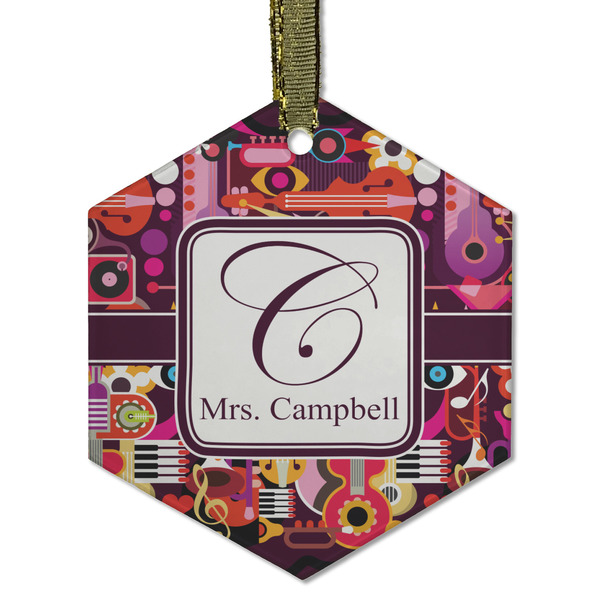 Custom Abstract Music Flat Glass Ornament - Hexagon w/ Name and Initial