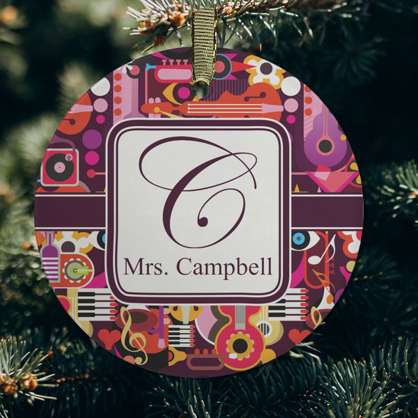 Abstract Music Frosted Glass Ornament - Round (Lifestyle)