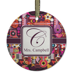 Abstract Music Flat Glass Ornament - Round w/ Name and Initial