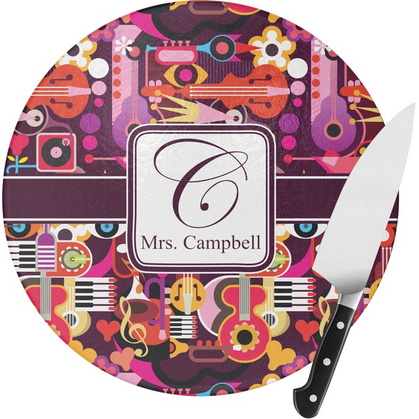 Custom Abstract Music Round Glass Cutting Board - Medium (Personalized)