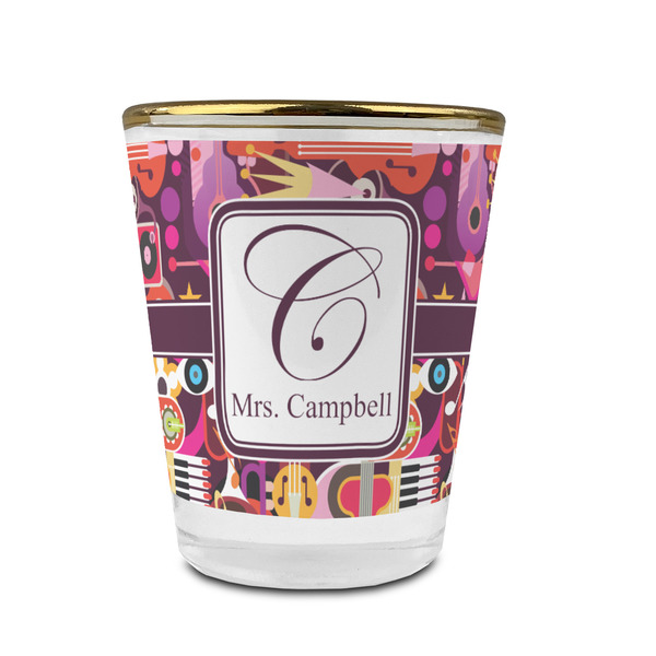 Abstract Music Glass Shot Glass - With gold rim - FRONT