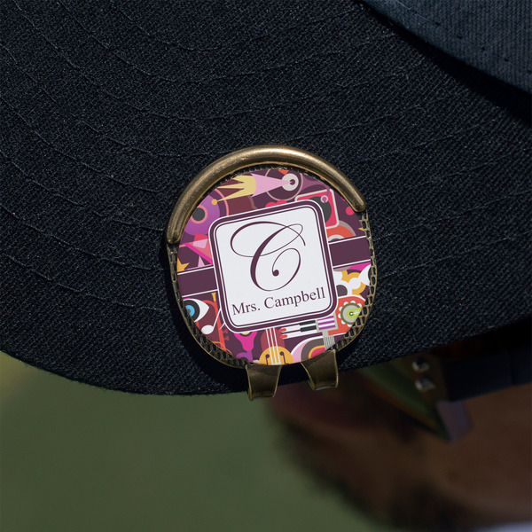 Abstract Music Golf Ball Marker Hat Clip - Gold - On Hat