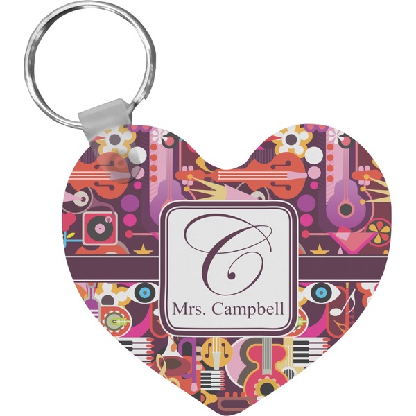 Custom Abstract Music Heart Plastic Keychain w/ Name and Initial