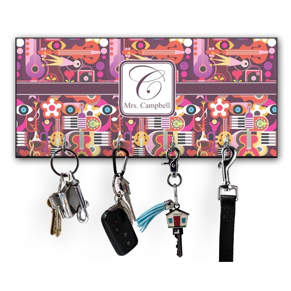 Custom Abstract Music Key Hanger w/ 4 Hooks w/ Name and Initial