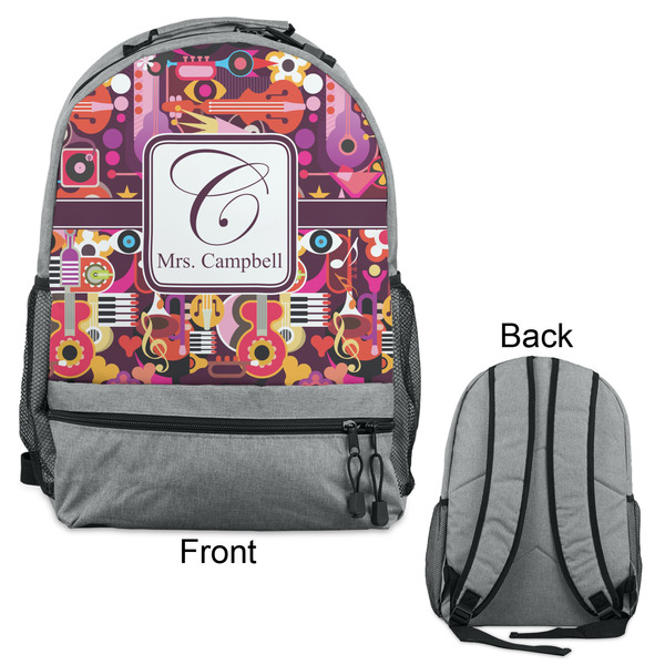 Abstract Music Large Backpack - Gray - Front & Back View