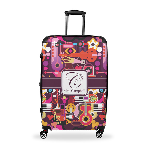 Custom Abstract Music Suitcase - 28" Large - Checked w/ Name and Initial