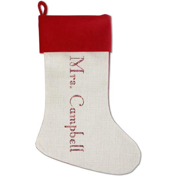 Custom Abstract Music Red Linen Stocking (Personalized)