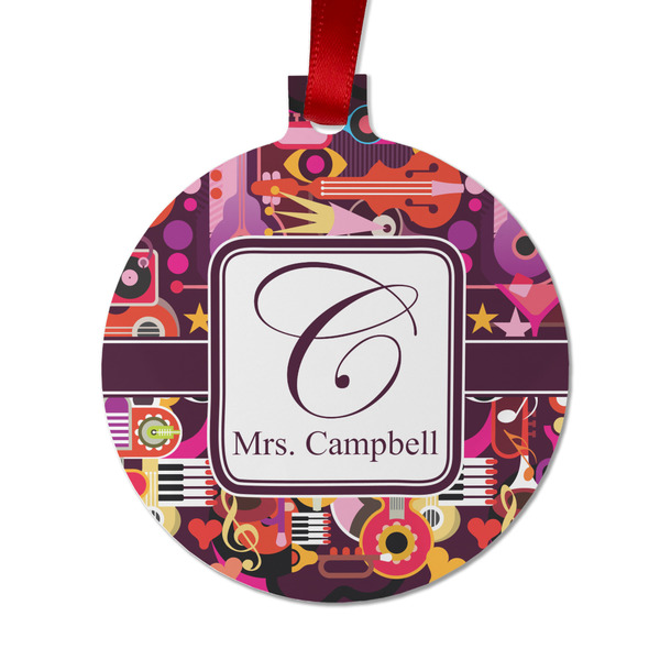 Custom Abstract Music Metal Ball Ornament - Double Sided w/ Name and Initial