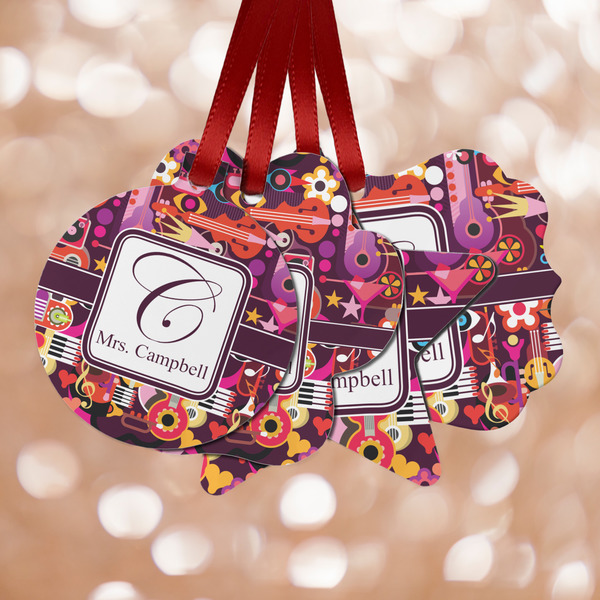 Custom Abstract Music Metal Ornaments - Double Sided w/ Name and Initial