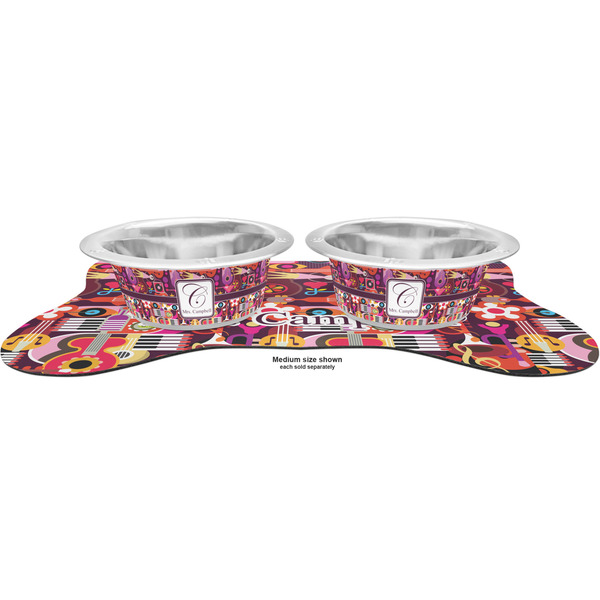 Abstract Music Metal Pet Bowls - On Dog Bone Shaped Mat