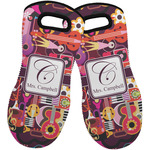 Abstract Music Neoprene Oven Mitts - Set of 2 w/ Name and Initial