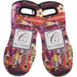 Abstract Music Neoprene Oven Mitts - Set of 2 w/ Name and Initial