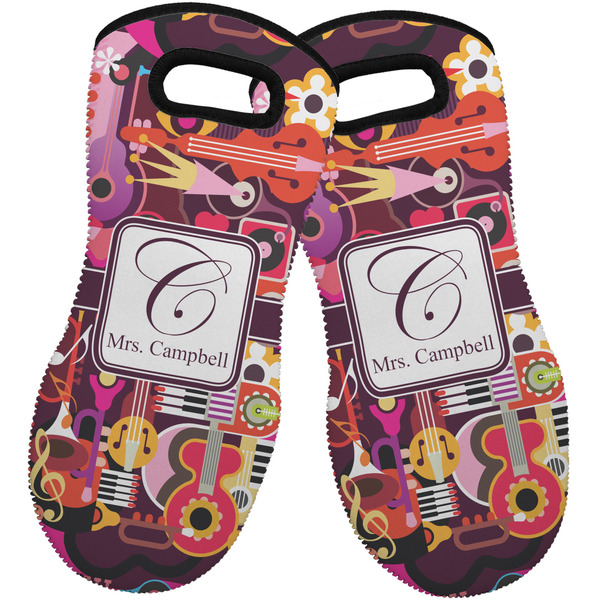 Custom Abstract Music Neoprene Oven Mitts - Set of 2 w/ Name and Initial