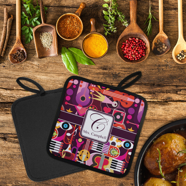 Abstract Music Neoprene Pot Holder - Set of 2  LIFESTYLE (Flatlay)