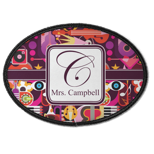 Custom Abstract Music Iron On Oval Patch w/ Name and Initial
