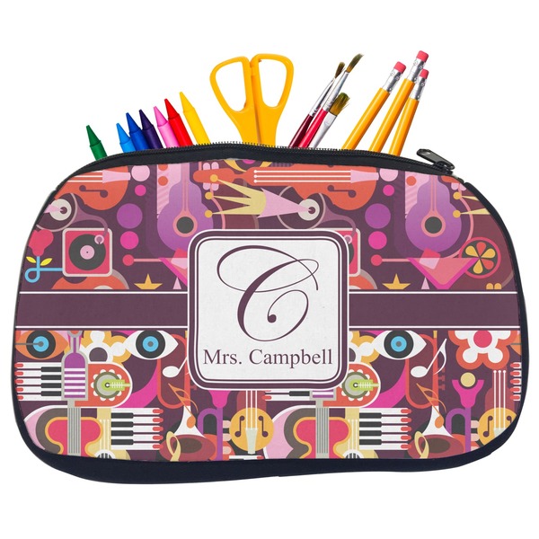 Custom Abstract Music Neoprene Pencil Case - Medium w/ Name and Initial