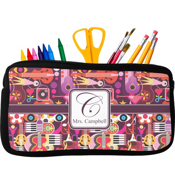 Custom Abstract Music Neoprene Pencil Case - Small w/ Name and Initial