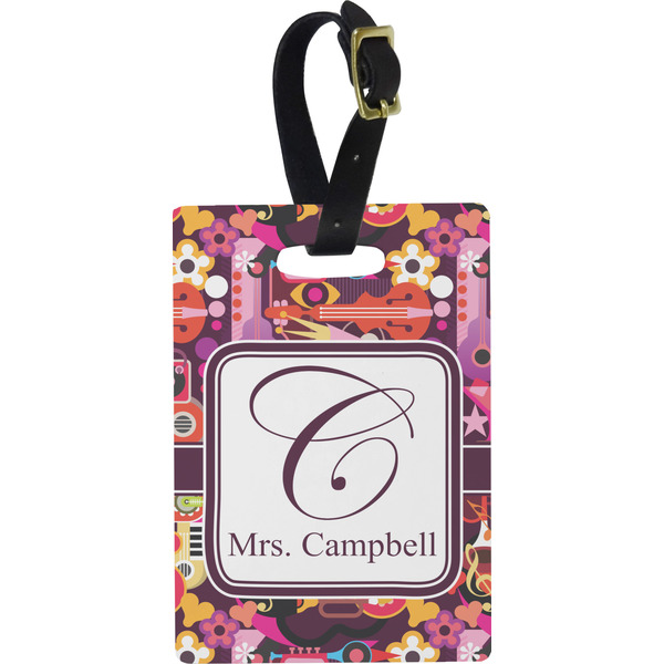 Custom Abstract Music Plastic Luggage Tag - Rectangular w/ Name and Initial