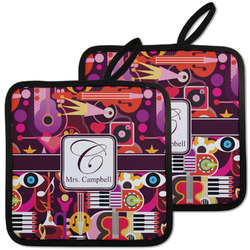 Abstract Music Pot Holders - Set of 2 w/ Name and Initial