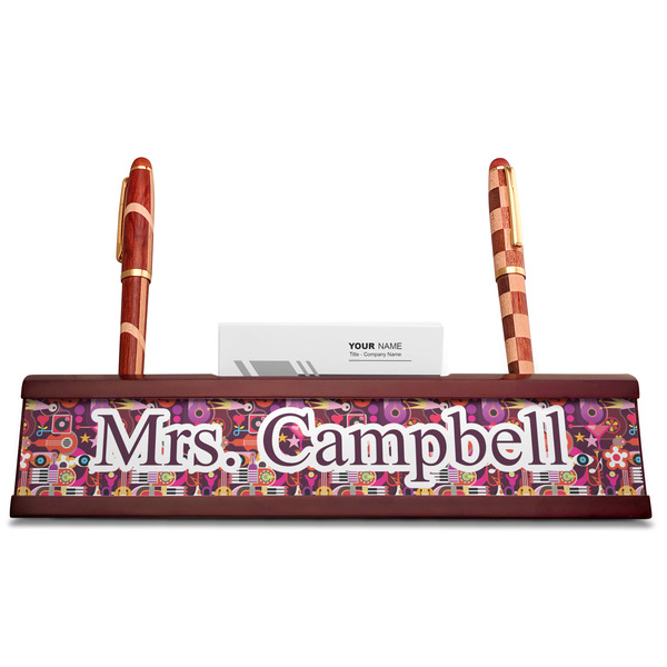 Abstract Music Red Mahogany Nameplates with Business Card Holder - Straight