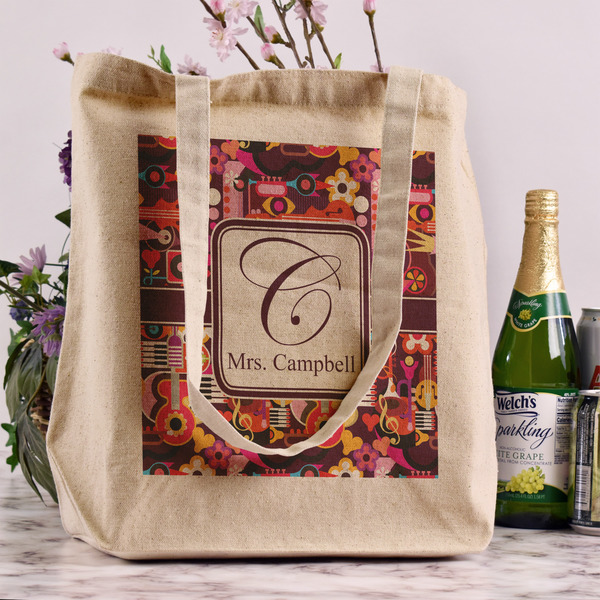 Abstract Music Reusable Cotton Grocery Bag - In Context