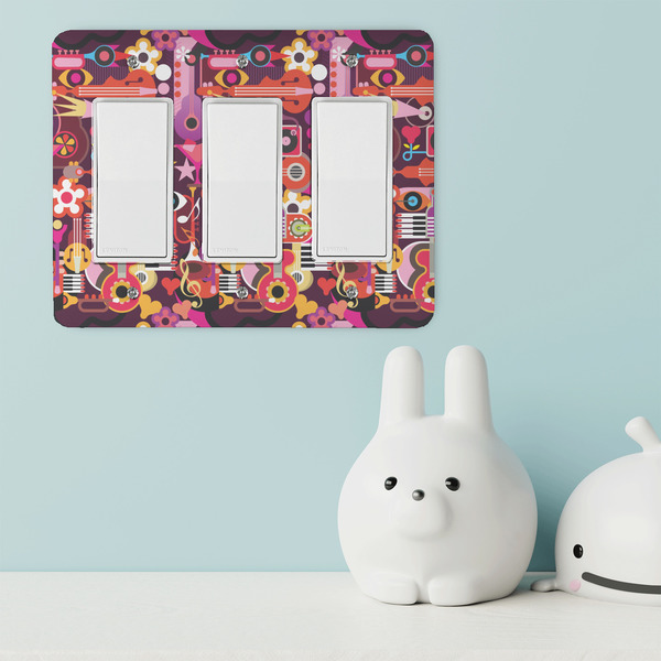 Abstract Music Rocker Light Switch Covers - Triple - IN CONTEXT