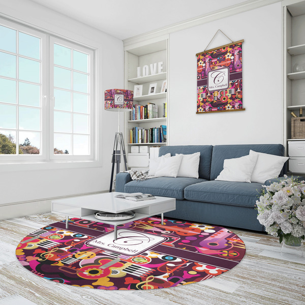 Abstract Music Round Area Rug - IN CONTEXT