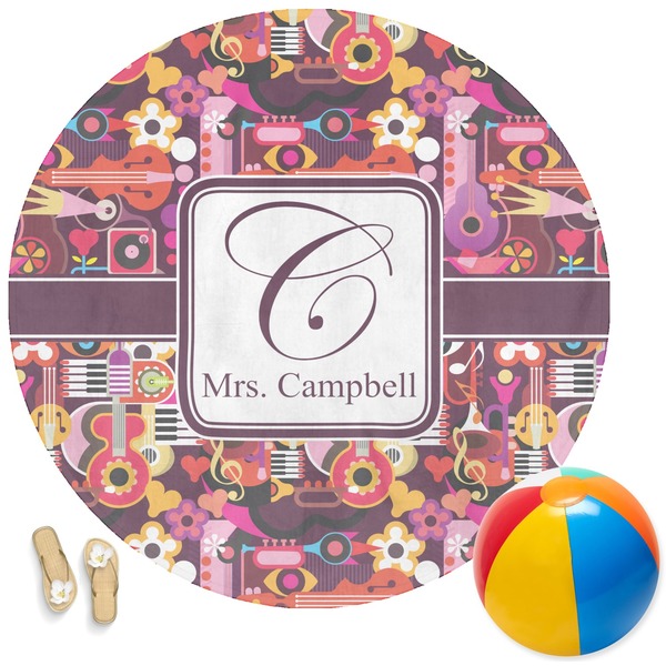 Custom Abstract Music Round Beach Towel (Personalized)