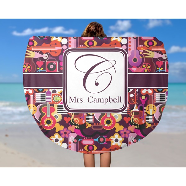 Abstract Music Round Beach Towel - In Use
