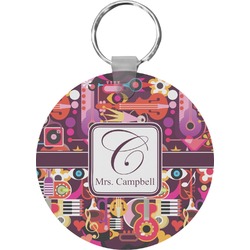 Abstract Music Round Plastic Keychain (Personalized)