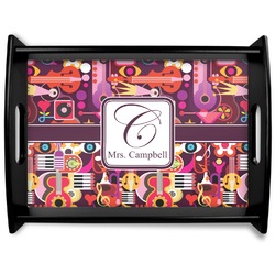 Abstract Music Black Wooden Tray - Large (Personalized)