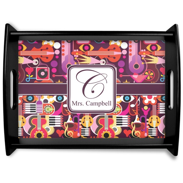 Custom Abstract Music Black Wooden Tray - Large (Personalized)