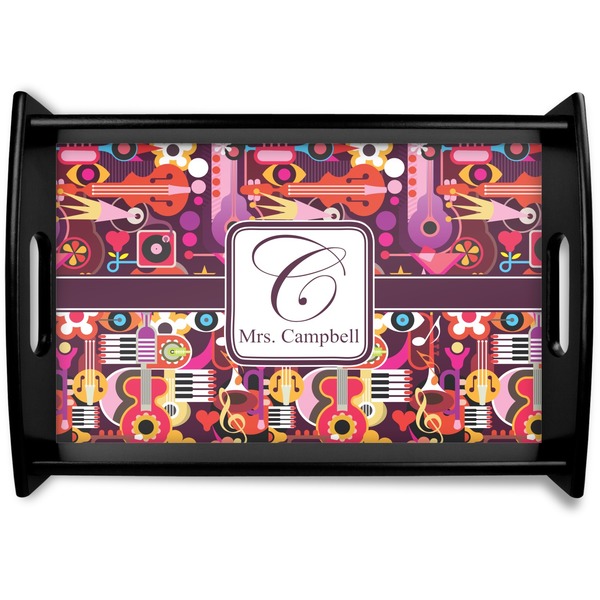 Custom Abstract Music Black Wooden Tray - Small (Personalized)