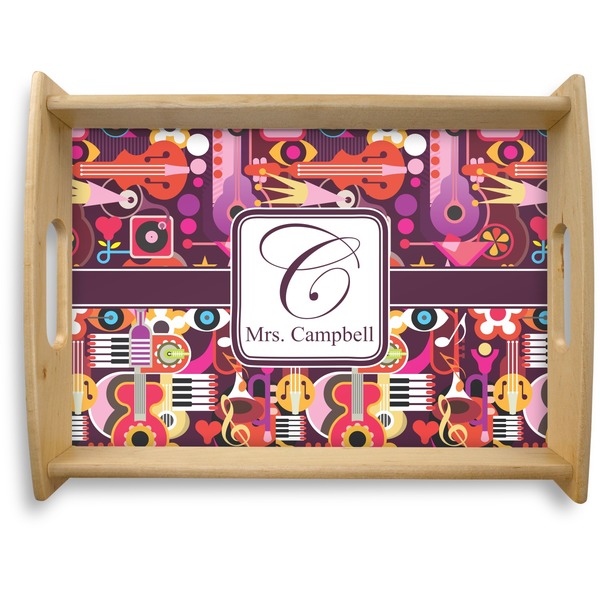 Custom Abstract Music Natural Wooden Tray - Large (Personalized)