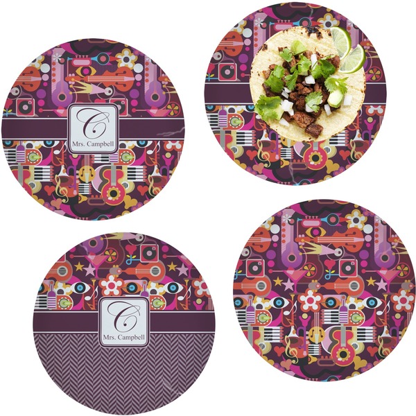 Custom Abstract Music Set of 4 Glass Lunch / Dinner Plate 10" (Personalized)