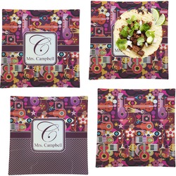 Abstract Music Set of 4 Glass Square Lunch / Dinner Plate 9.5" (Personalized)