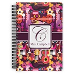 Abstract Music Spiral Notebook - 7x10 w/ Name and Initial