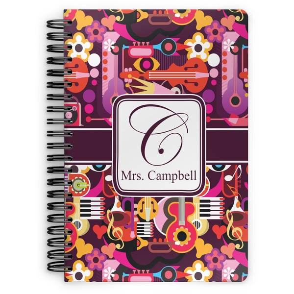 Custom Abstract Music Spiral Notebook - 7x10 w/ Name and Initial
