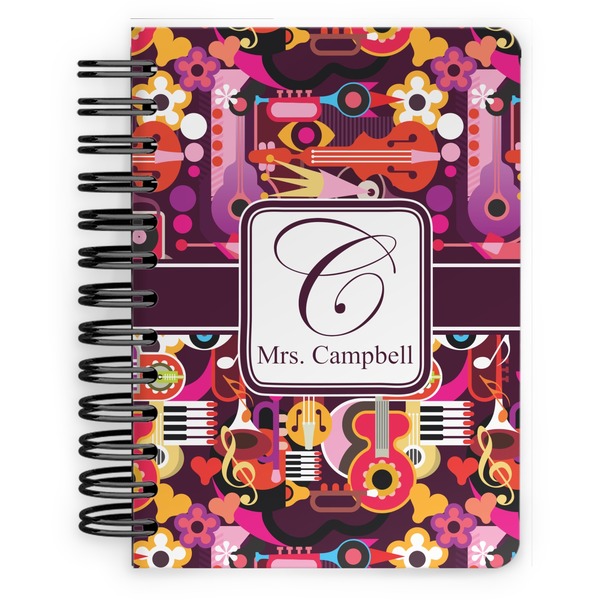 Custom Abstract Music Spiral Notebook - 5x7 w/ Name and Initial